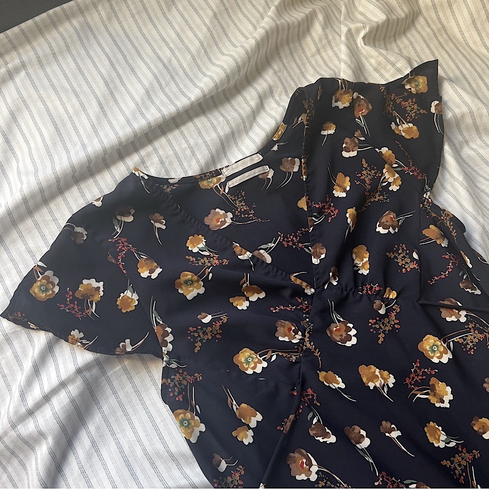 UO Navy Blue Floral Midi Dress Adjustable